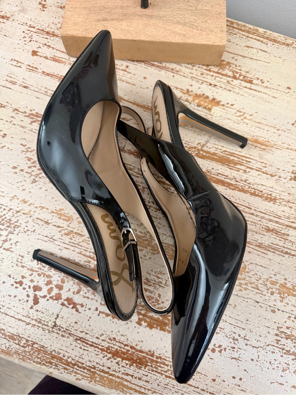 Sam Edelman Black Patent Slingback Pointed-Toe Heels - Picture 4 of 4